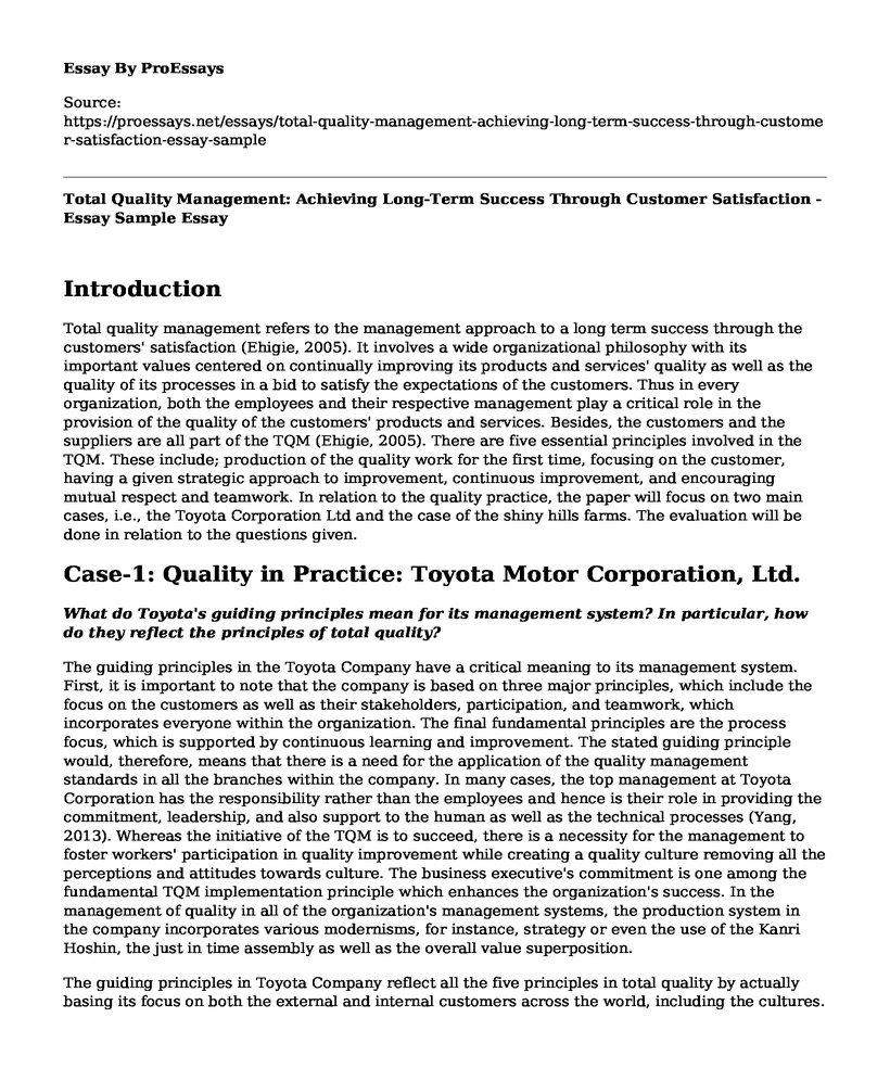 Total Quality Management: Achieving Long-Term Success Through Customer Satisfaction - Essay Sample