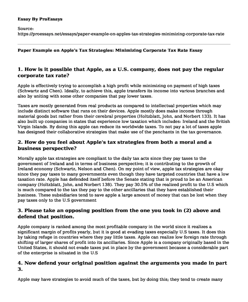 Paper Example on Apple's Tax Strategies: Minimizing Corporate Tax Rate