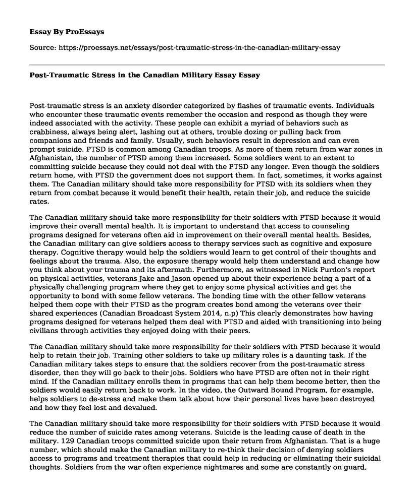 Post-Traumatic Stress in the Canadian Military Essay