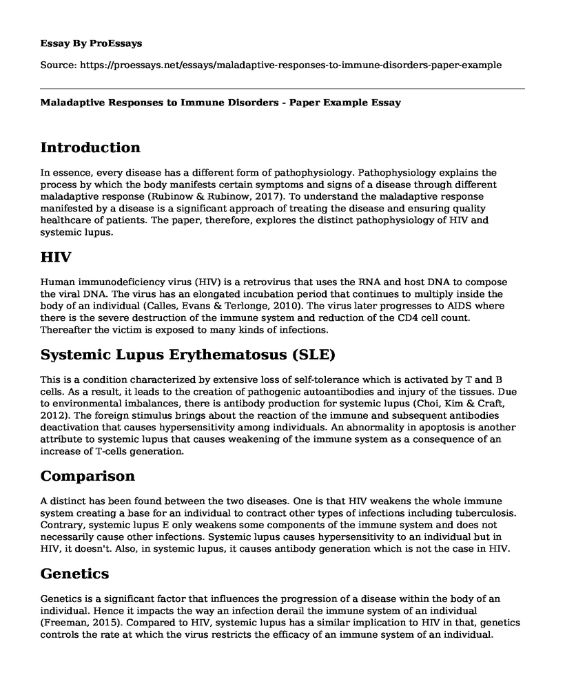 Maladaptive Responses to Immune Disorders - Paper Example