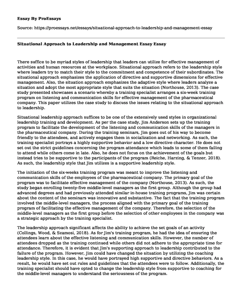 Situational Approach to Leadership and Management Essay