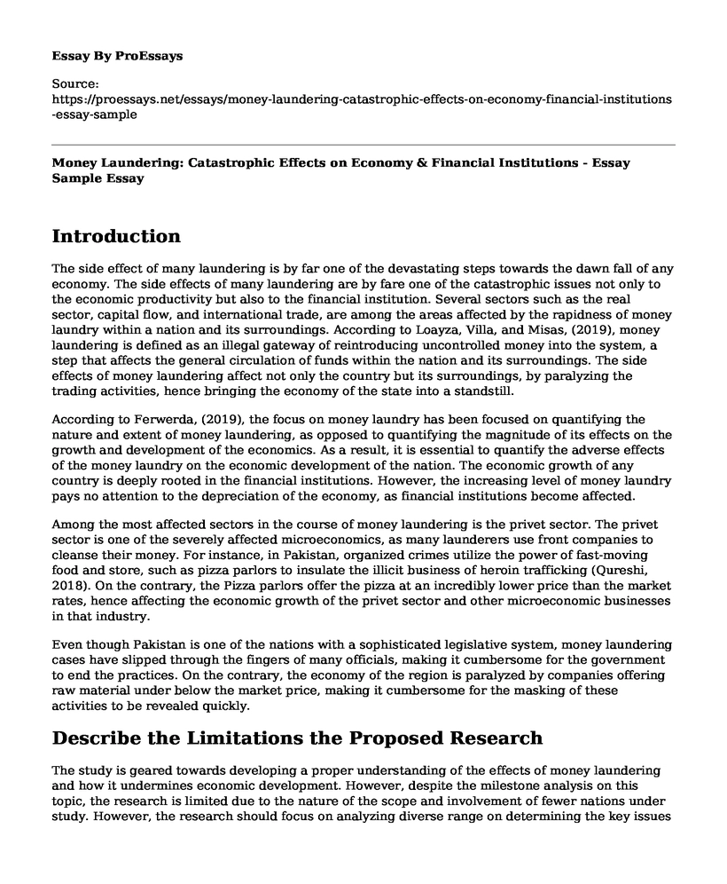 Money Laundering: Catastrophic Effects on Economy & Financial Institutions - Essay Sample