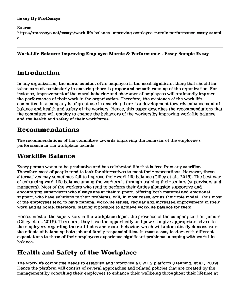 Work-Life Balance: Improving Employee Morale & Performance - Essay Sample