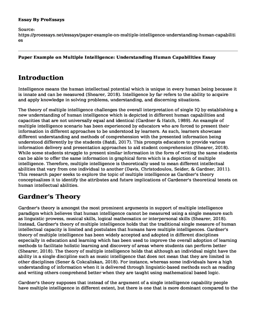 Paper Example on Multiple Intelligence: Understanding Human Capabilities