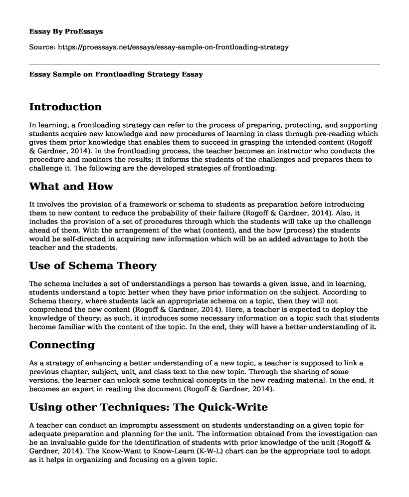Essay Sample on Frontloading Strategy