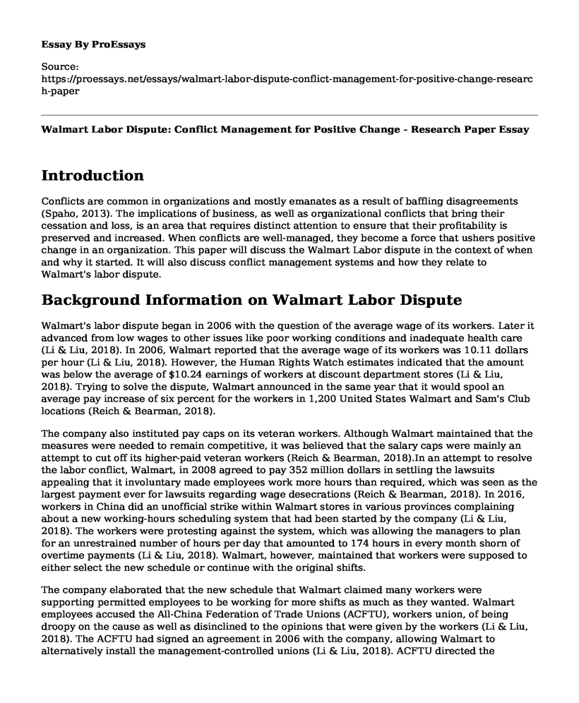 Walmart Labor Dispute: Conflict Management for Positive Change - Research Paper