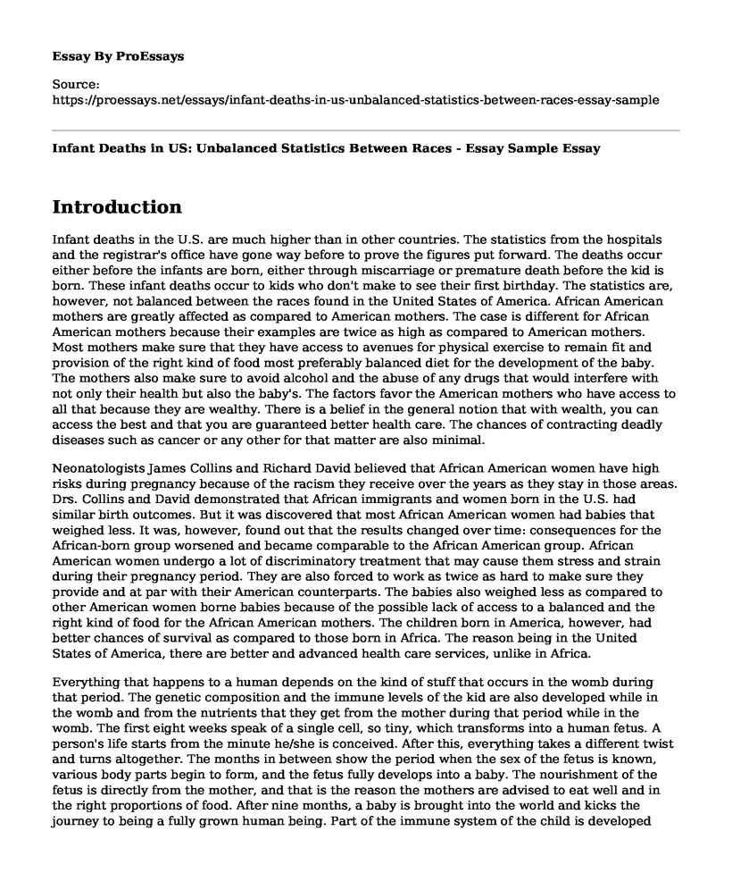 Infant Deaths in US: Unbalanced Statistics Between Races - Essay Sample