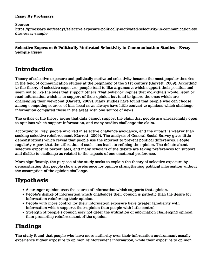 Selective Exposure & Politically Motivated Selectivity in Communication Studies - Essay Sample