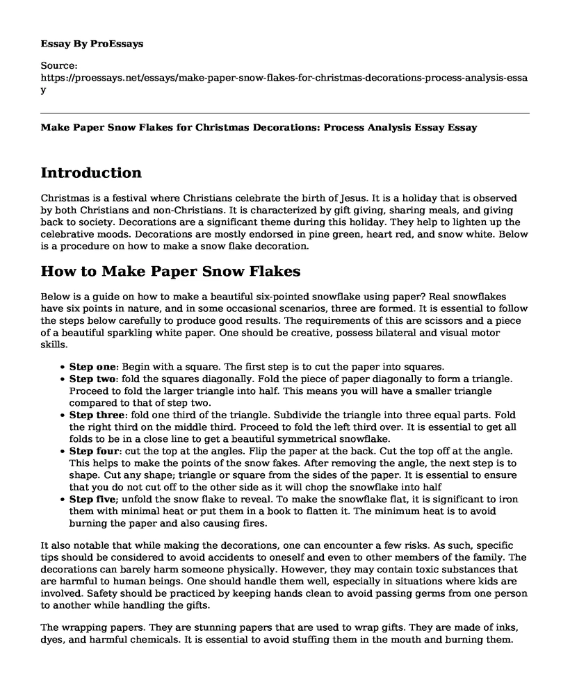 Make Paper Snow Flakes for Christmas Decorations: Process Analysis Essay