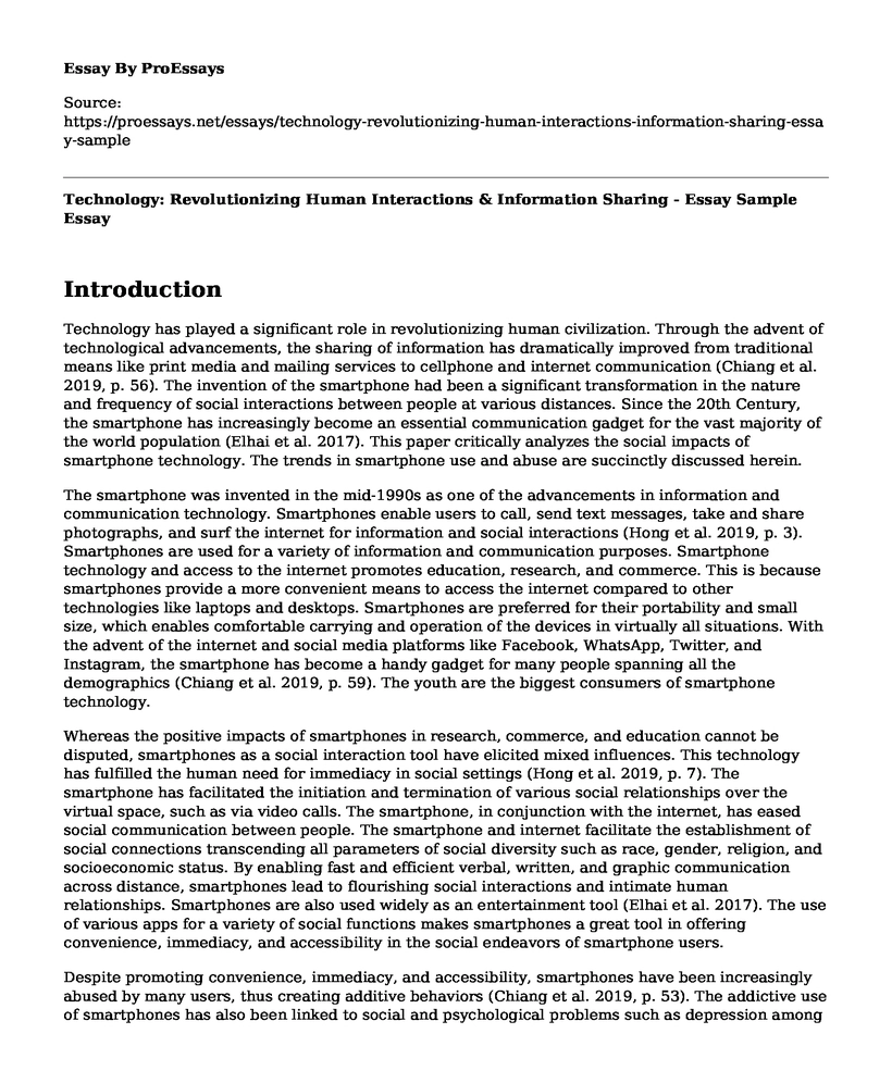 Technology: Revolutionizing Human Interactions & Information Sharing - Essay Sample