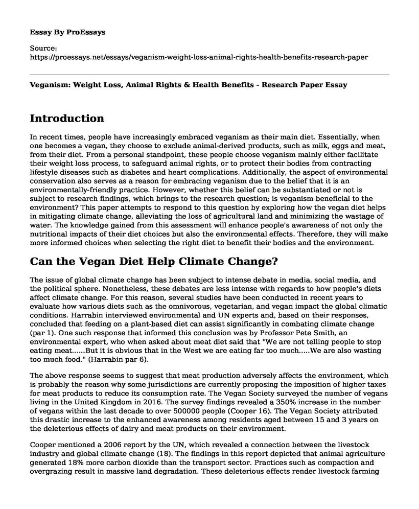 Veganism: Weight Loss, Animal Rights & Health Benefits - Research Paper