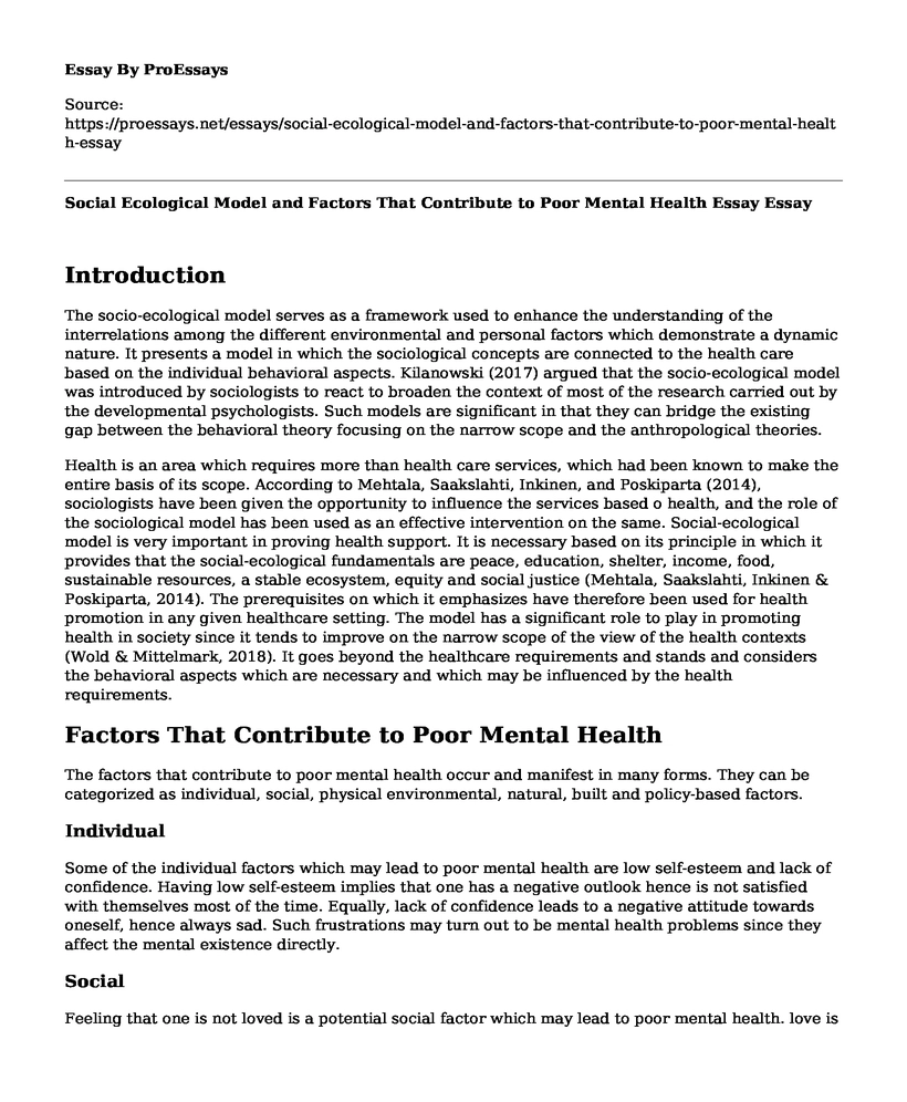 Social Ecological Model and Factors That Contribute to Poor Mental Health Essay