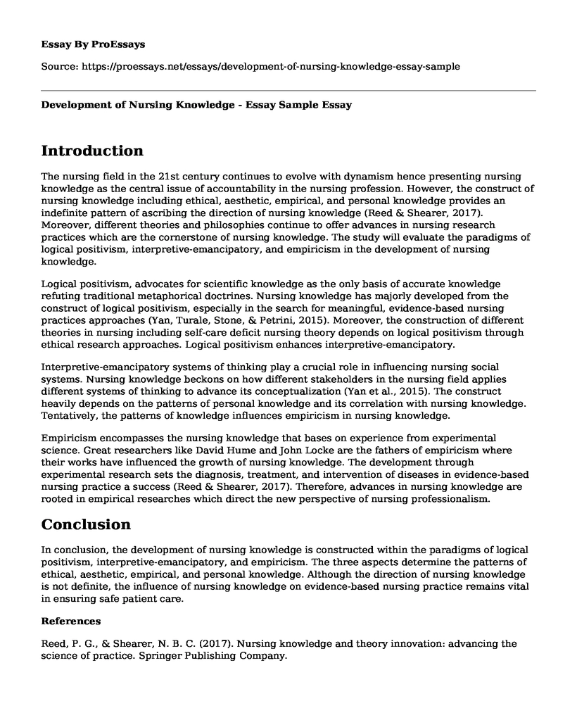 Development of Nursing Knowledge - Essay Sample