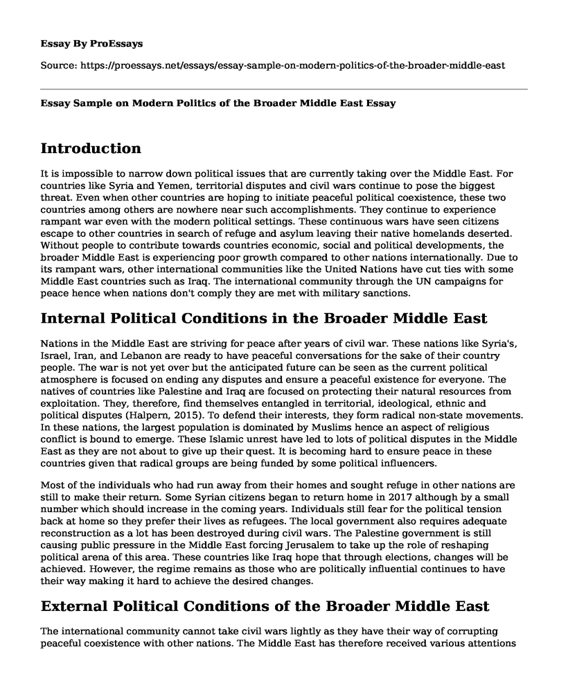 Essay Sample on Modern Politics of the Broader Middle East