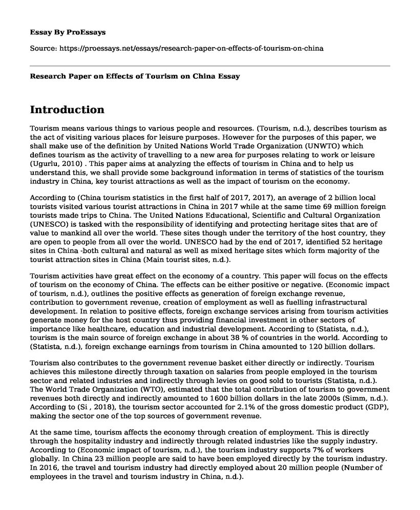 Research Paper on Effects of Tourism on China