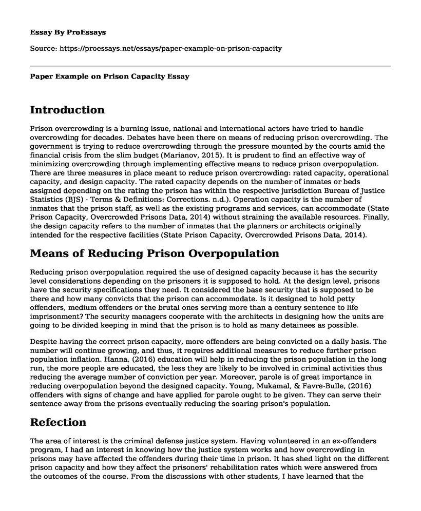 Paper Example on Prison Capacity