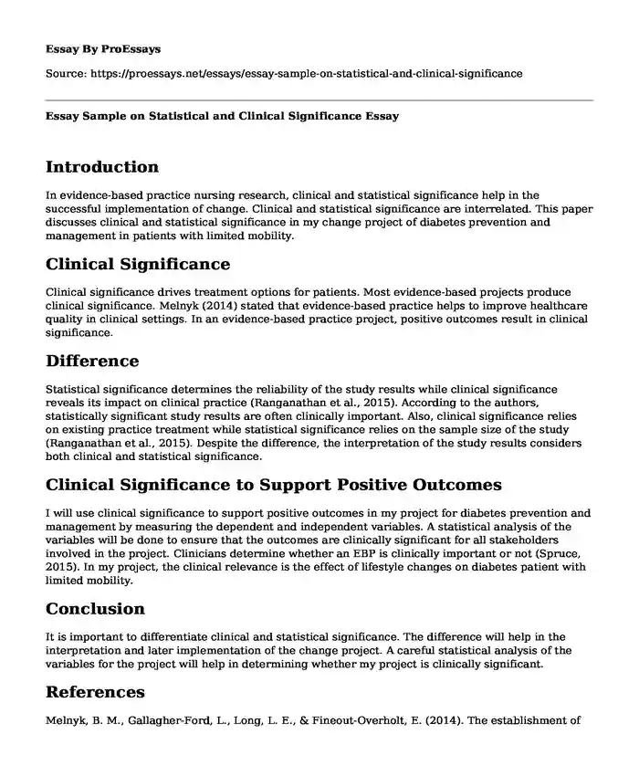 Essay Sample on Statistical and Clinical Significance