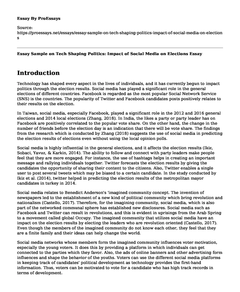 Essay Sample on Tech Shaping Politics: Impact of Social Media on Elections