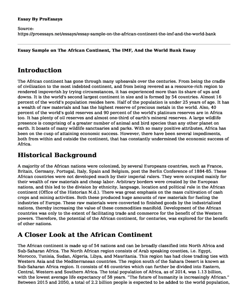 Essay Sample on The African Continent, The IMF, And the World Bank