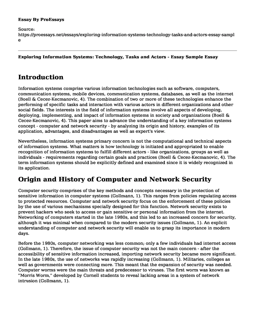 Exploring Information Systems: Technology, Tasks and Actors - Essay Sample