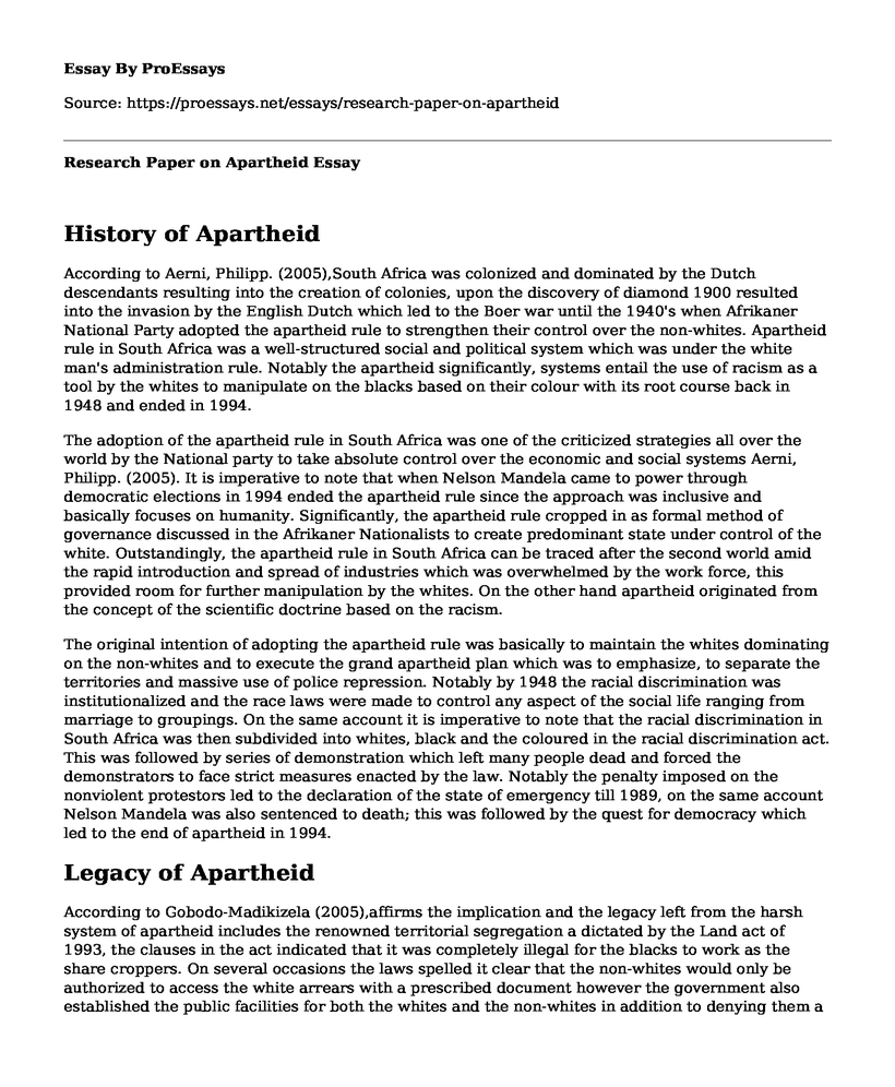Research Paper on Apartheid