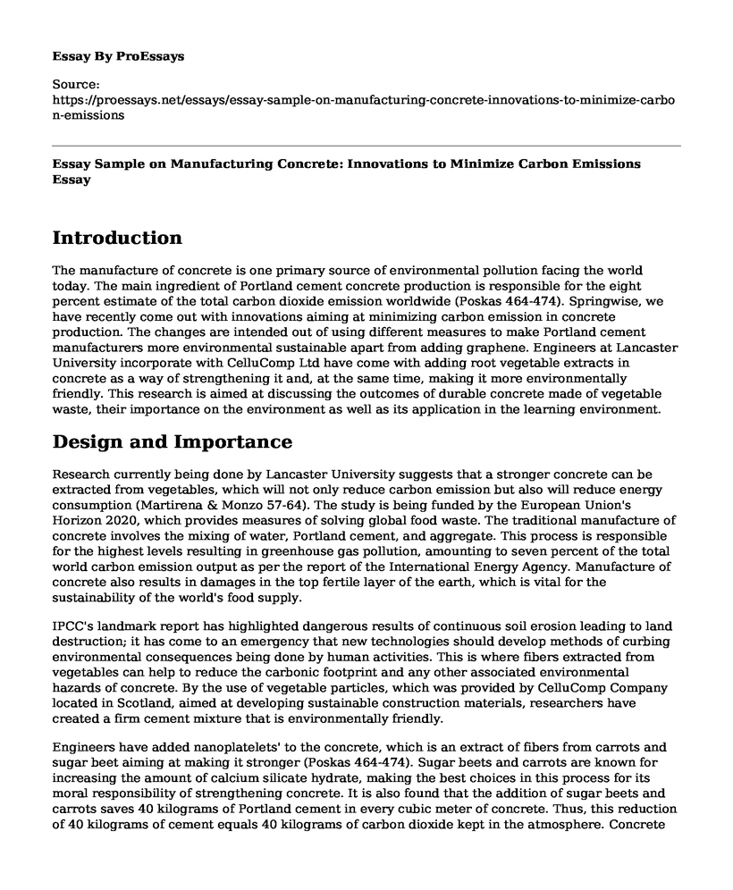 Essay Sample on Manufacturing Concrete: Innovations to Minimize Carbon Emissions