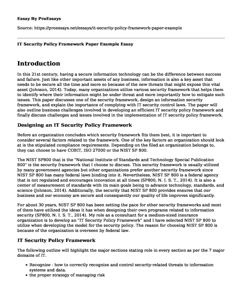 IT Security Policy Framework Paper Example