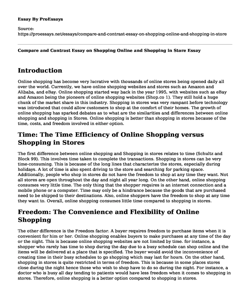 Compare and Contrast Essay on Shopping Online and Shopping in Store