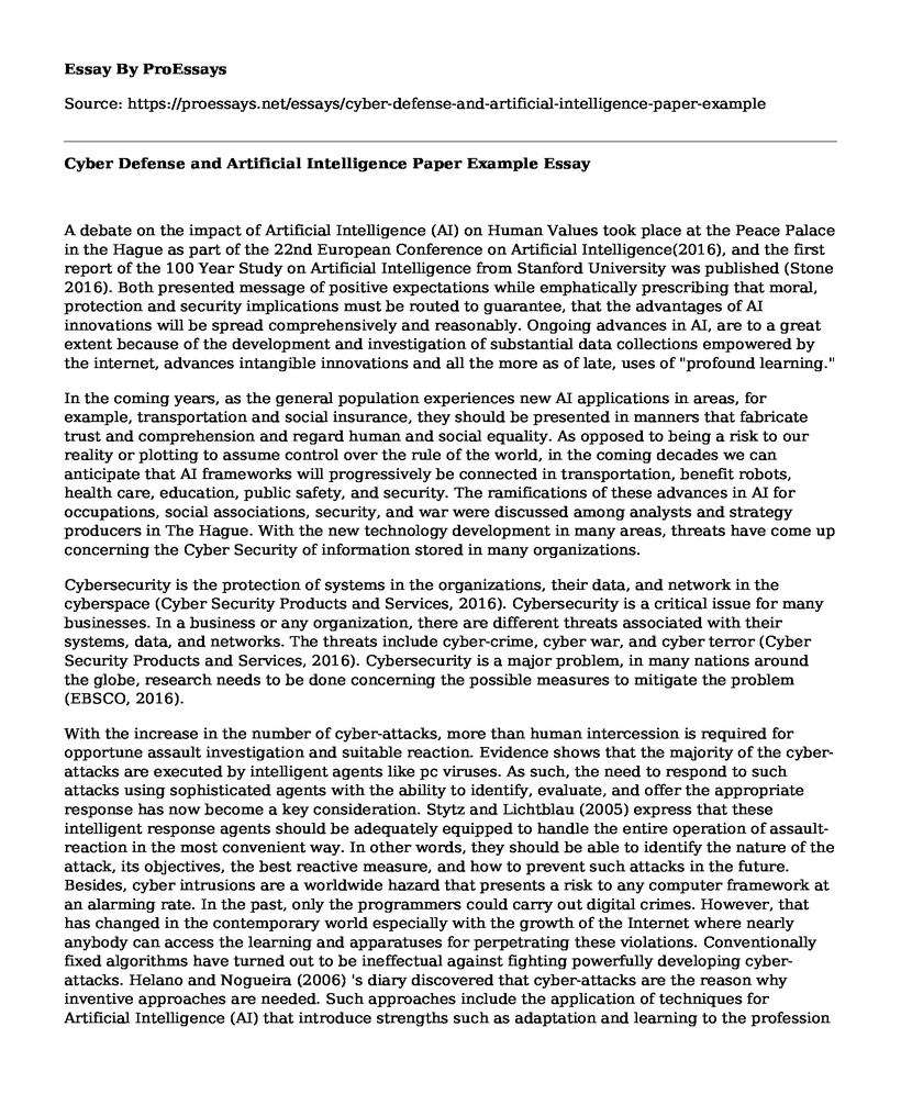 Cyber Defense and Artificial Intelligence Paper Example