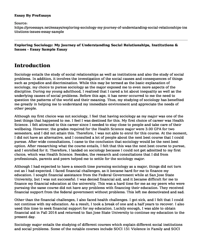 Exploring Sociology: My Journey of Understanding Social Relationships, Institutions & Issues - Essay Sample