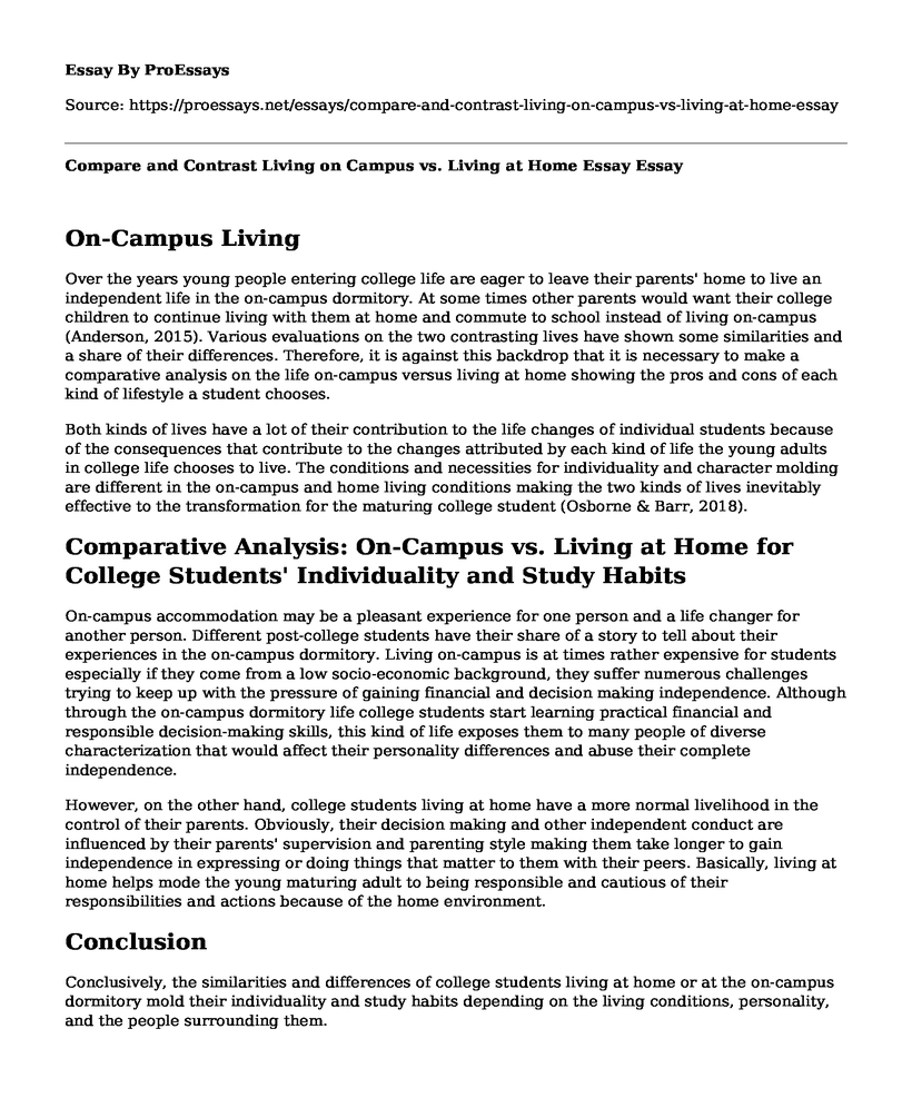 Compare and Contrast Living on Campus vs. Living at Home Essay