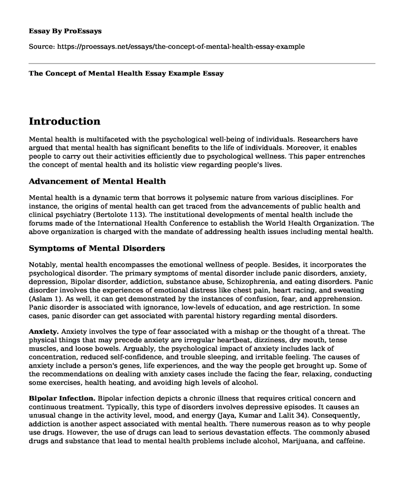 The Concept of Mental Health Essay Example