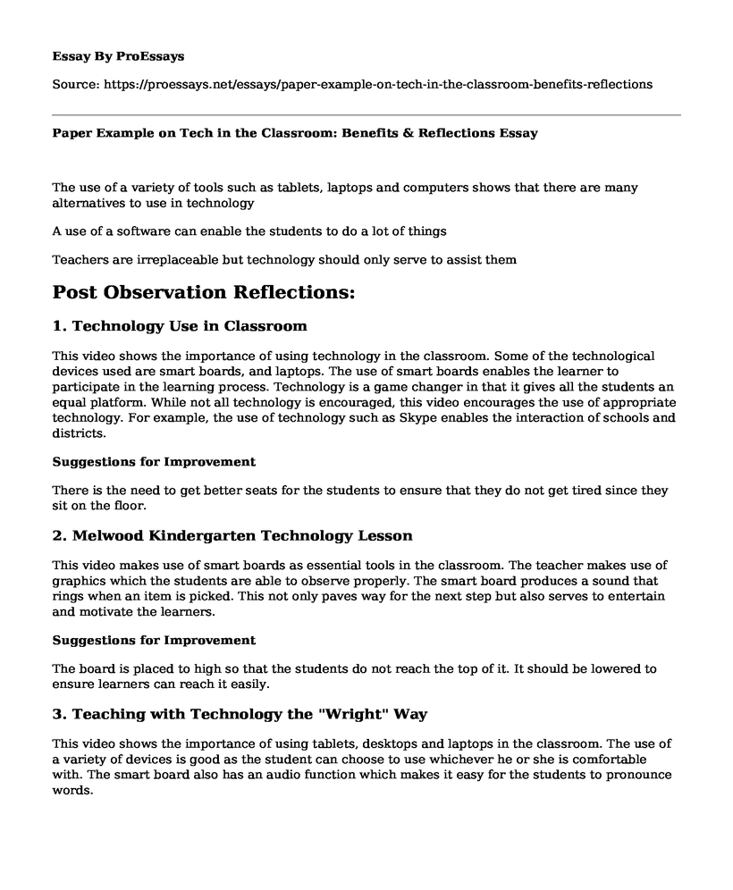 Paper Example on Tech in the Classroom: Benefits & Reflections
