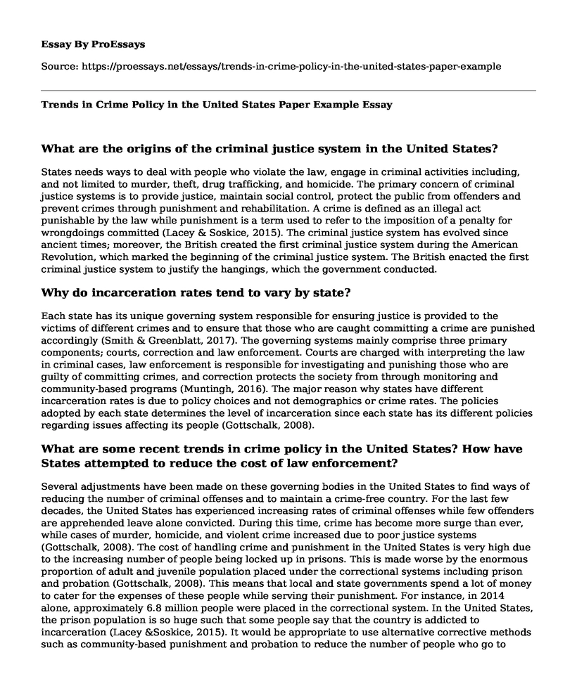 Trends in Crime Policy in the United States Paper Example