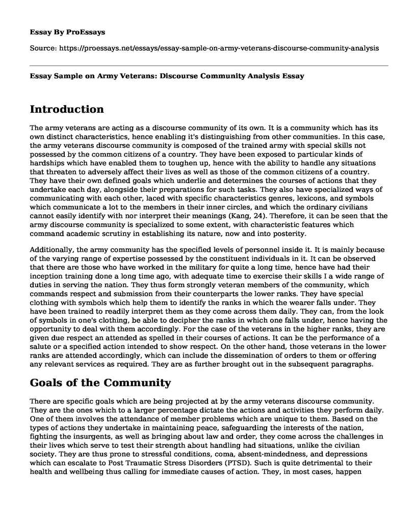 Essay Sample on Army Veterans: Discourse Community Analysis