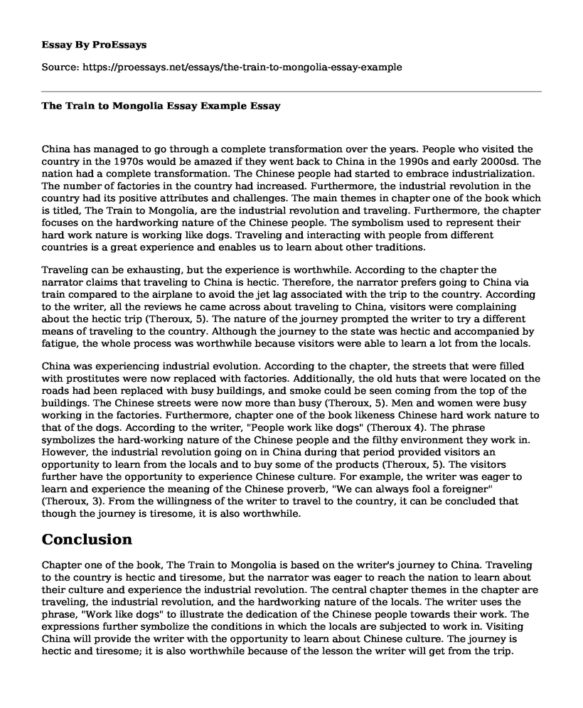 The Train to Mongolia Essay Example