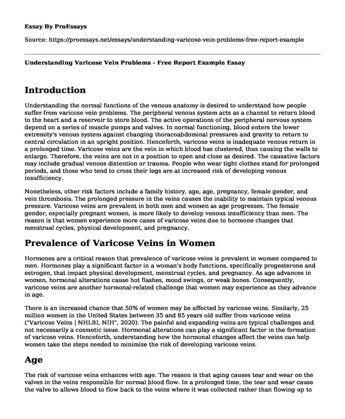 Understanding Varicose Vein Problems - Free Report Example