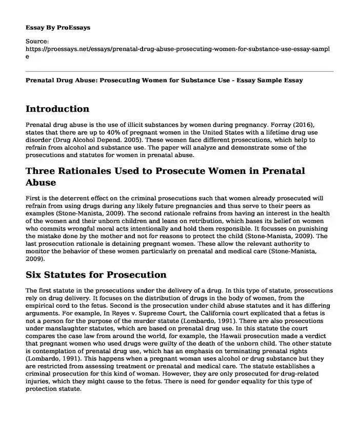 Prenatal Drug Abuse: Prosecuting Women for Substance Use - Essay Sample