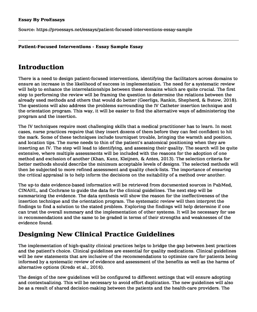 Patient-Focused Interventions - Essay Sample