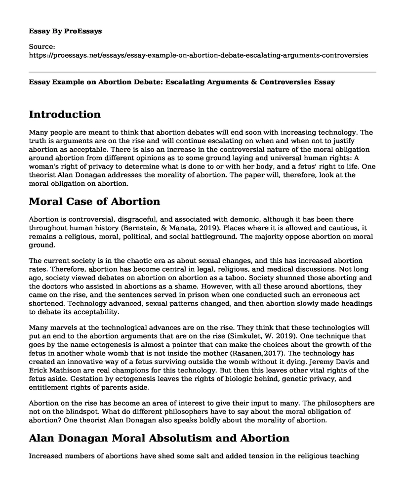 Essay Example on Abortion Debate: Escalating Arguments & Controversies