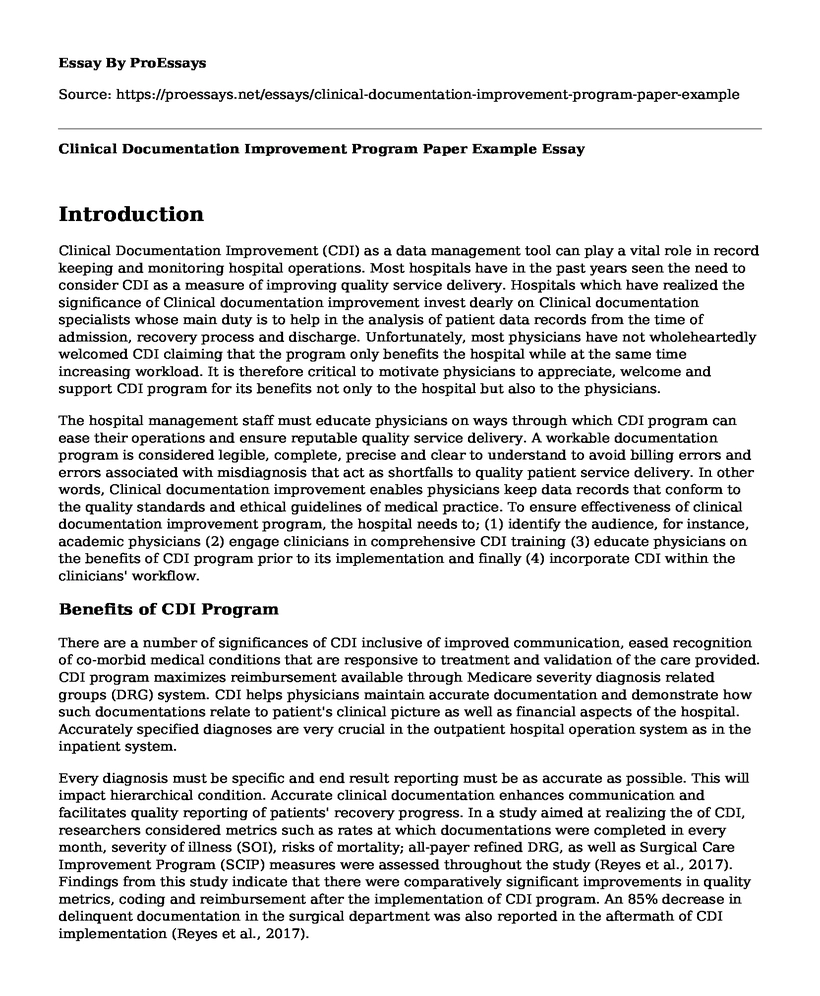 Clinical Documentation Improvement Program Paper Example