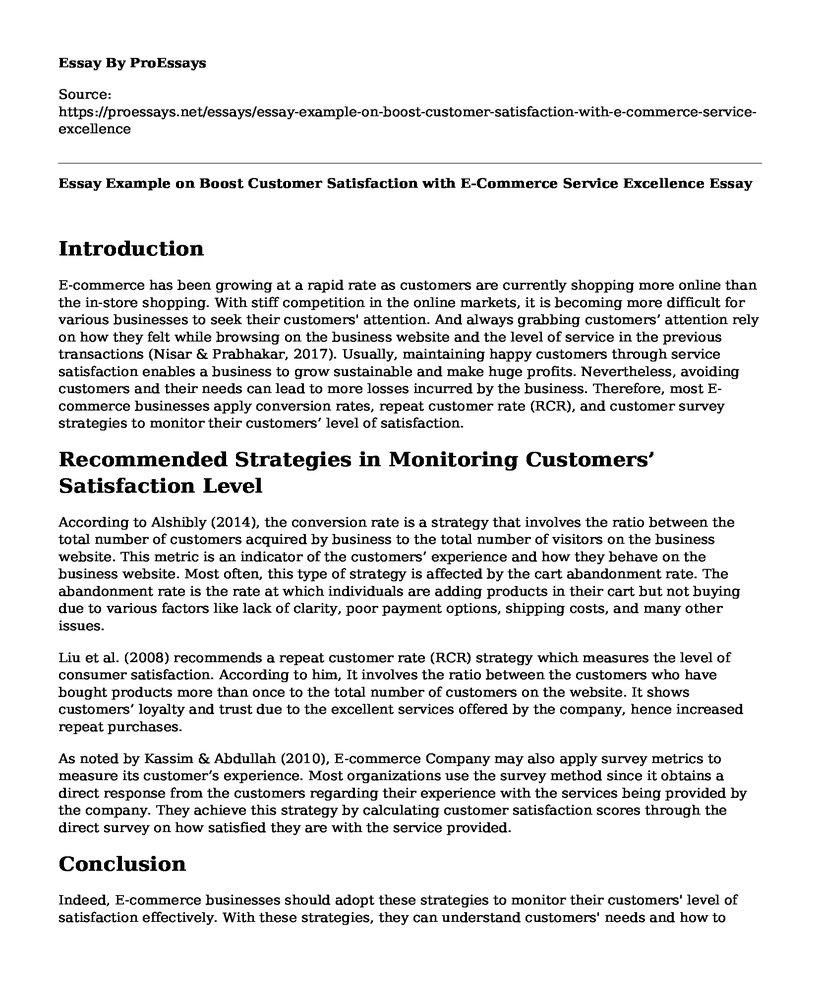 Essay Example on Boost Customer Satisfaction with E-Commerce Service Excellence