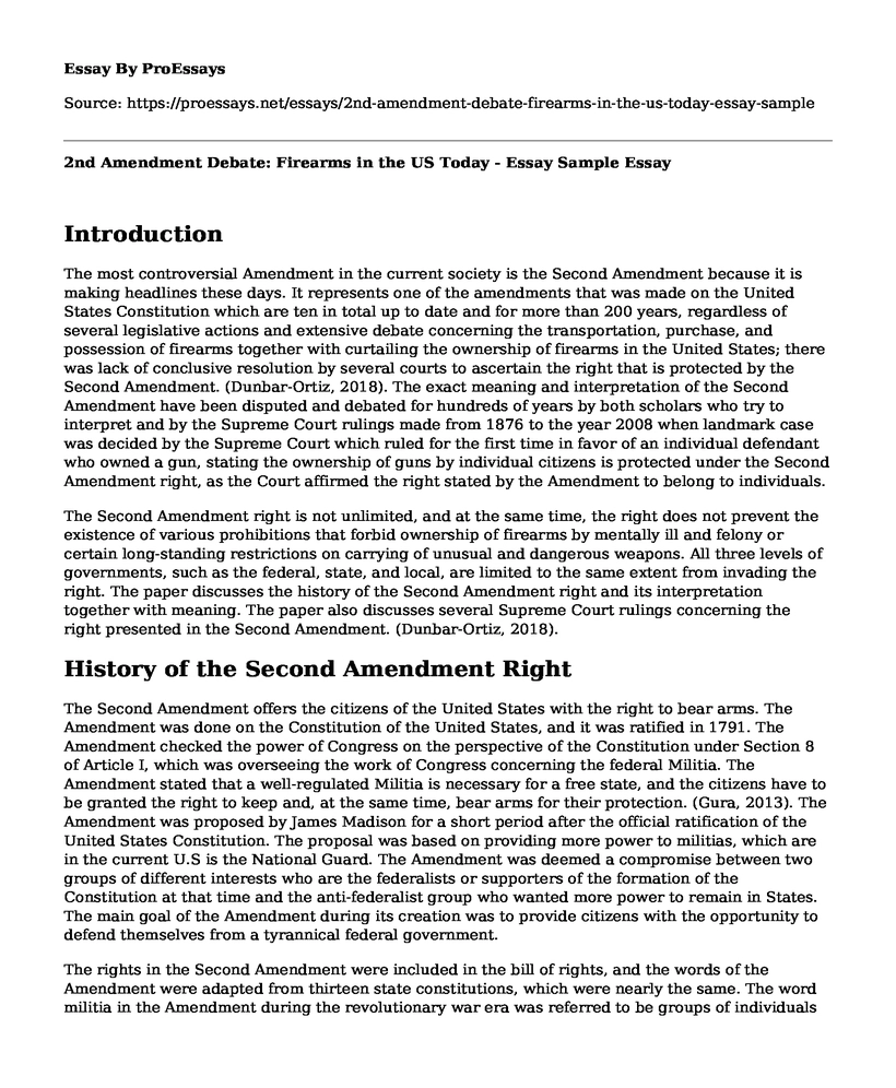 2nd Amendment Debate: Firearms in the US Today - Essay Sample