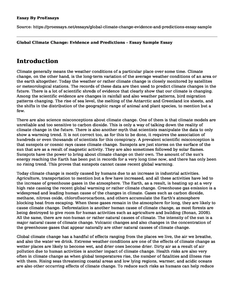 Global Climate Change: Evidence and Predictions - Essay Sample