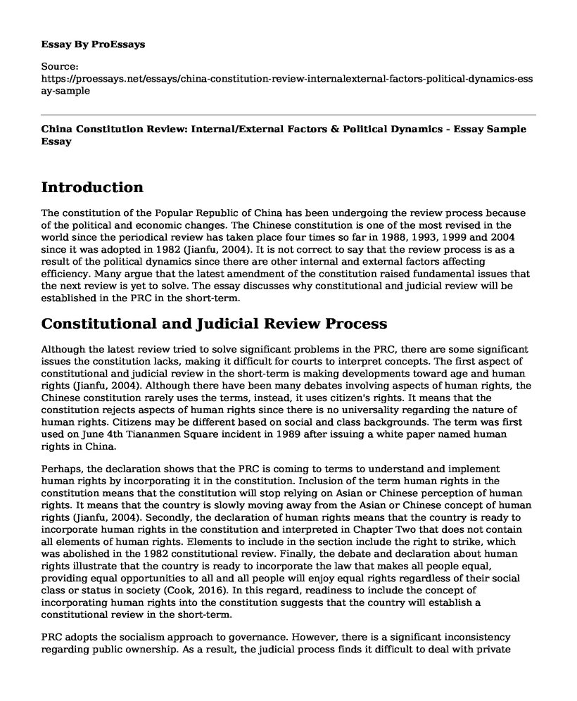 China Constitution Review: Internal/External Factors & Political Dynamics - Essay Sample