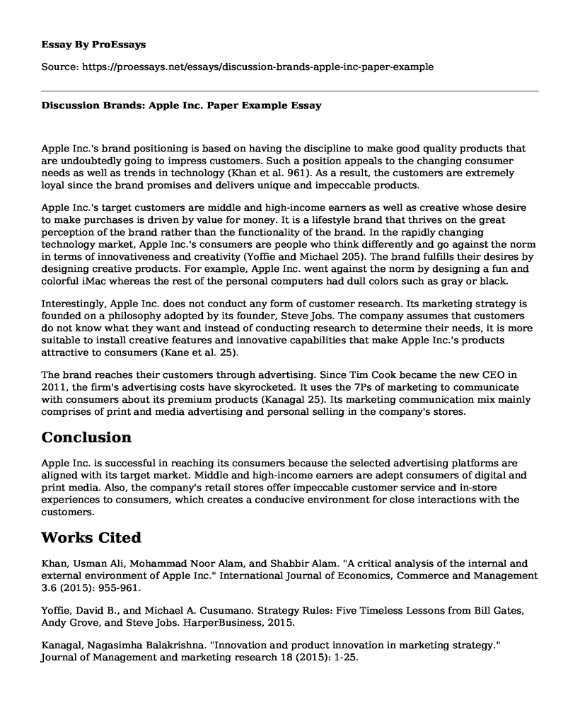 Discussion Brands: Apple Inc. Paper Example