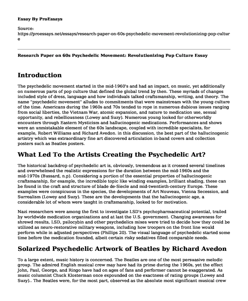 Research Paper on 60s Psychedelic Movement: Revolutionizing Pop Culture