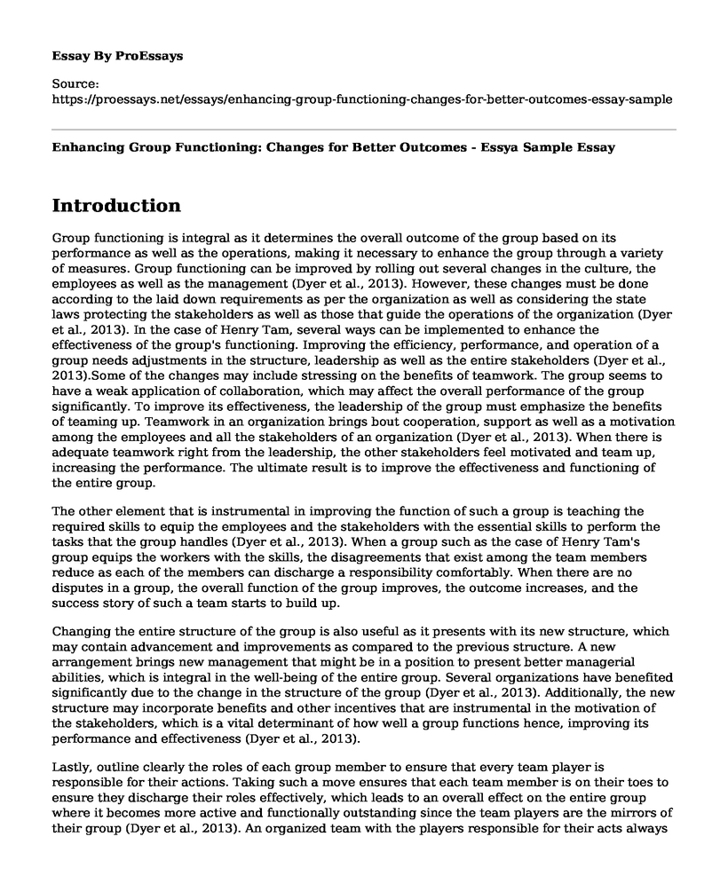 Enhancing Group Functioning: Changes for Better Outcomes - Essya Sample