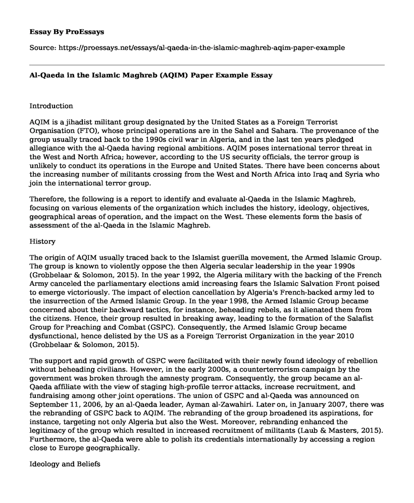 Al-Qaeda in the Islamic Maghreb (AQIM) Paper Example