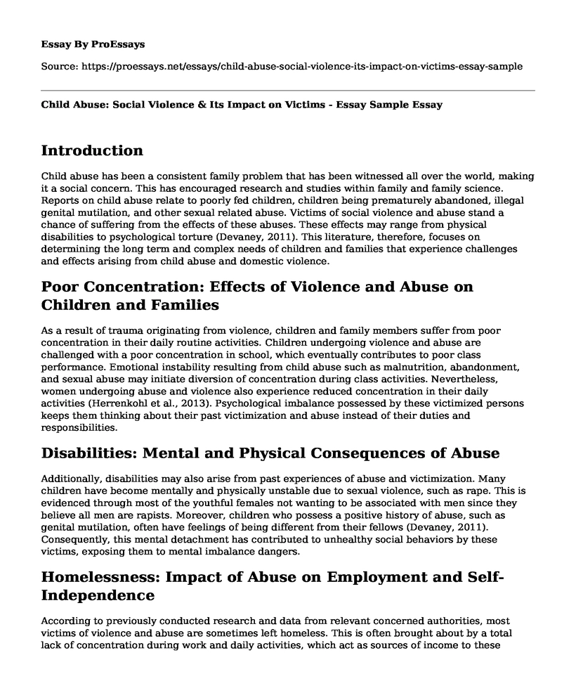 Child Abuse: Social Violence & Its Impact on Victims - Essay Sample